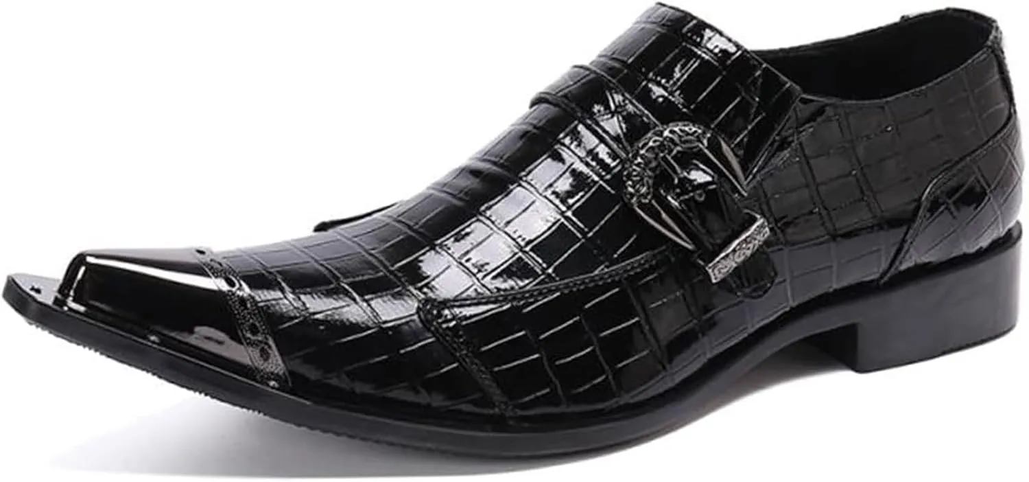 MILDSEVEN Men's Large Size Real Leather Uniform Dress Shoes, Fashion Carving Business Casual Shoes, Ponited Toe British Pull On Brogues
