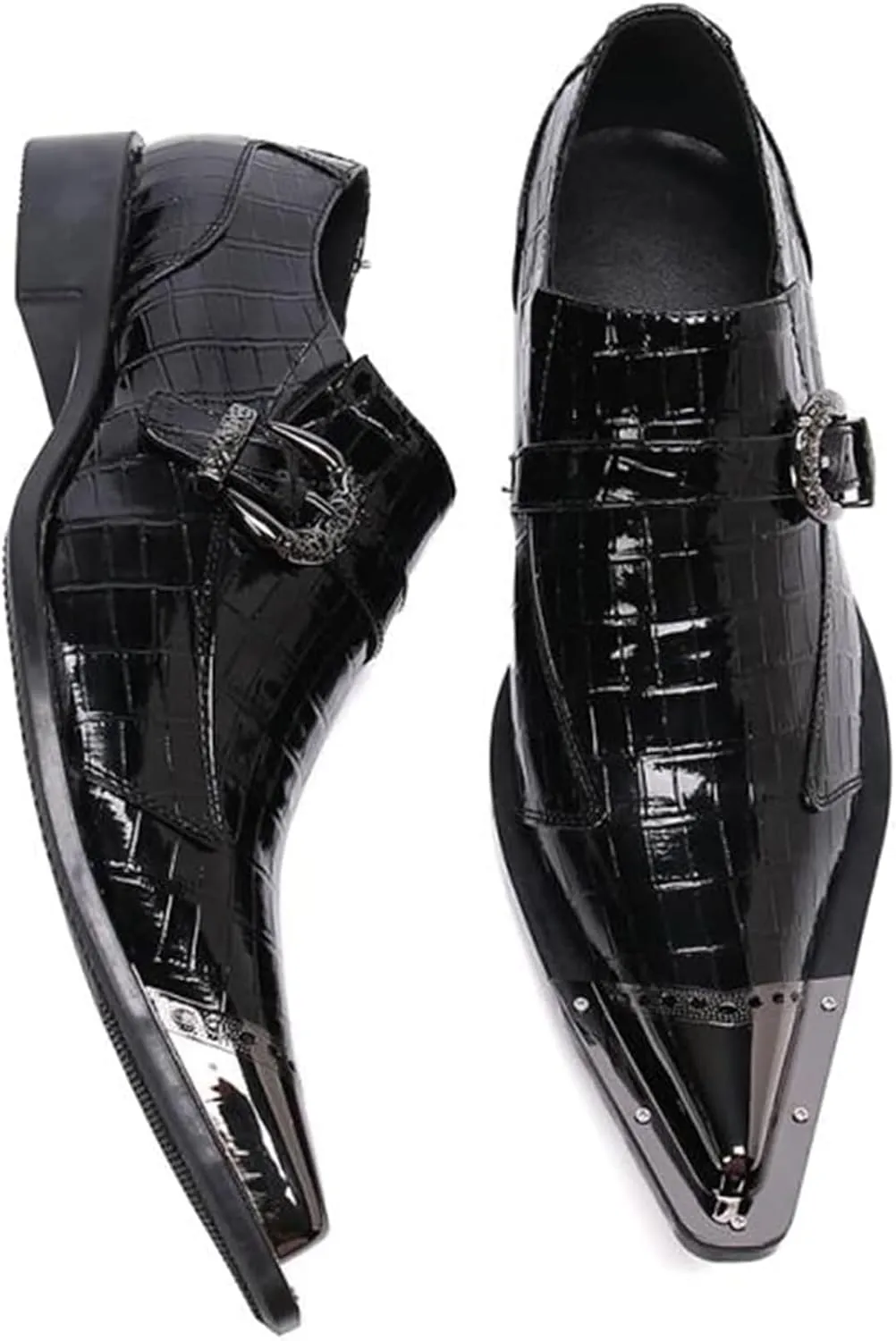 MILDSEVEN Men's Large Size Real Leather Uniform Dress Shoes, Fashion Carving Business Casual Shoes, Ponited Toe British Pull On Brogues