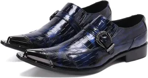 MILDSEVEN Men's Large Size Real Leather Uniform Dress Shoes, Fashion Carving Business Casual Shoes, Ponited Toe British Pull On Brogues