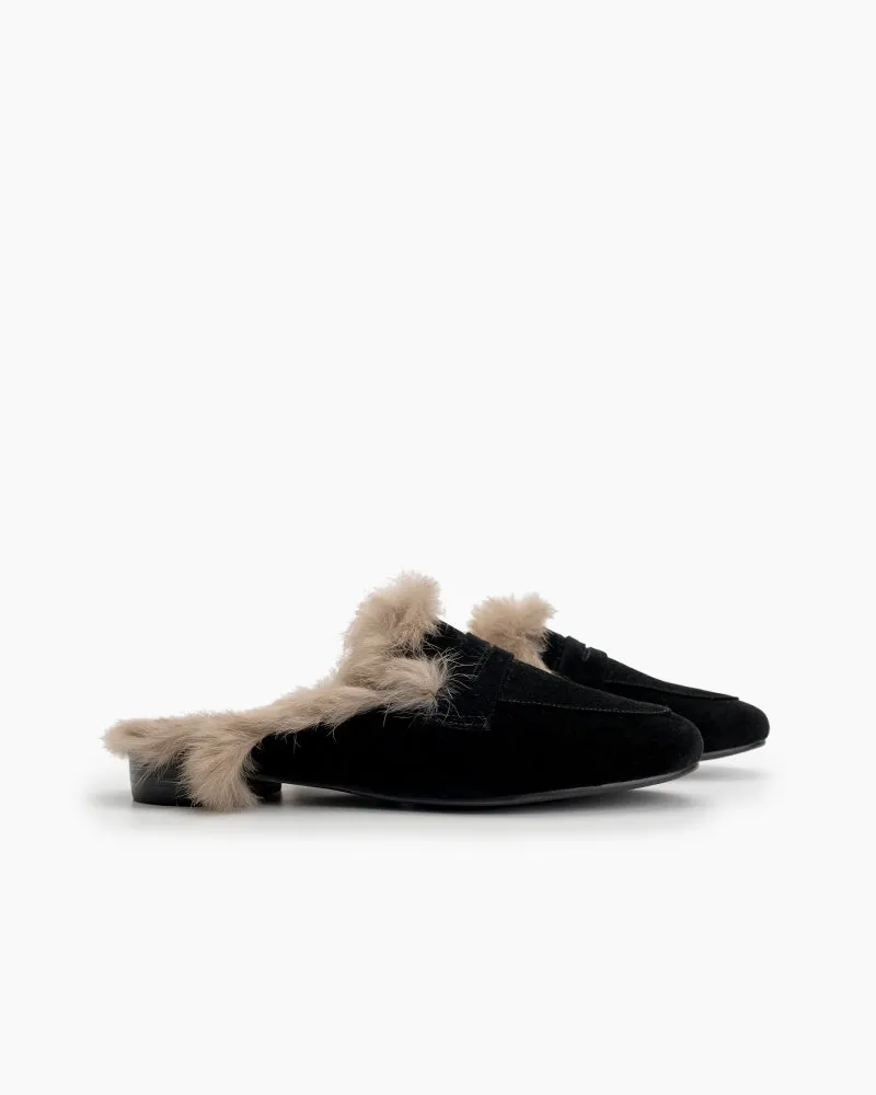 Minimalist Fluffy Flat Lazy Mules