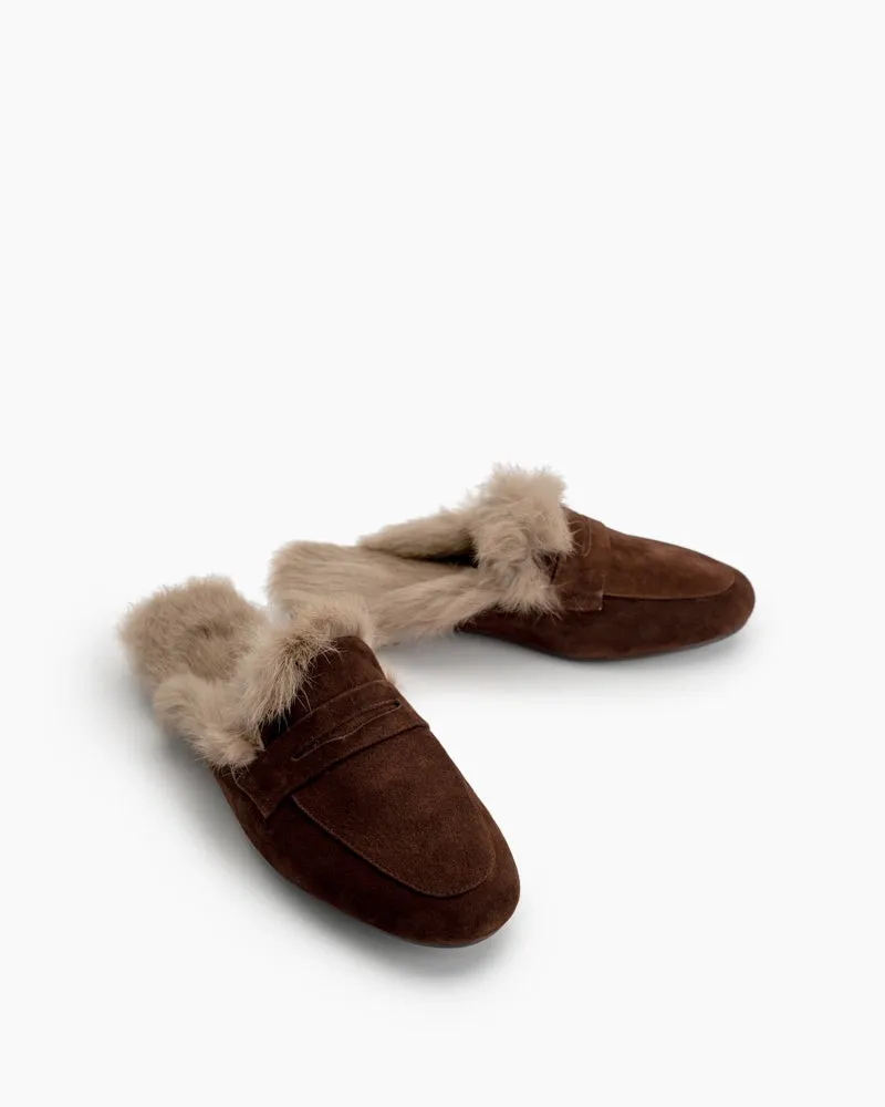 Minimalist Fluffy Flat Lazy Mules