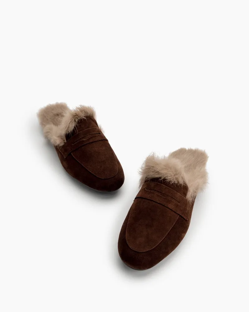 Minimalist Fluffy Flat Lazy Mules