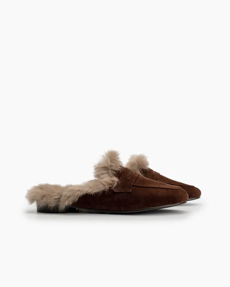 Minimalist Fluffy Flat Lazy Mules