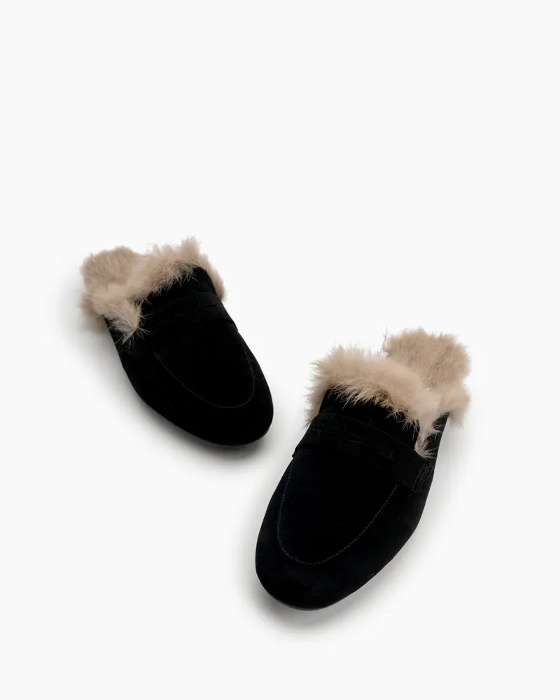 Minimalist Fluffy Flat Lazy Mules