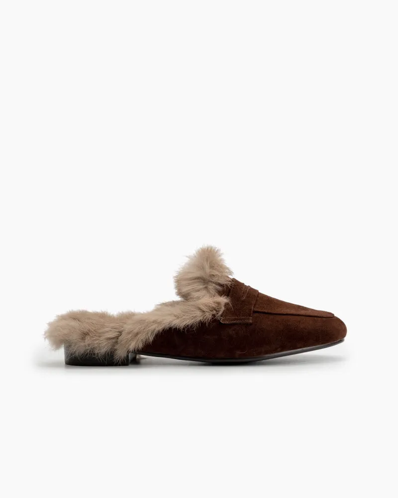 Minimalist Fluffy Flat Lazy Mules