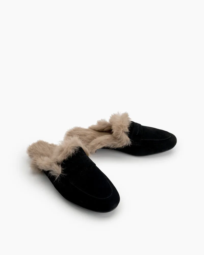 Minimalist Fluffy Flat Lazy Mules