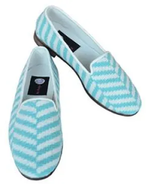 Misses  Needlepoint Loafer Blue and White Herringbone |Designs by Lillie