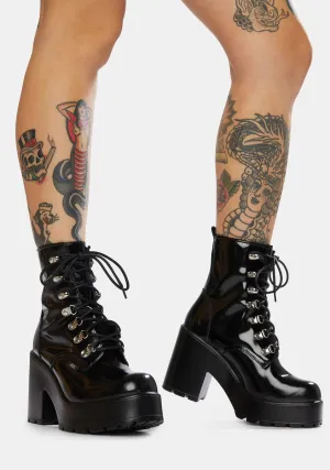 Mission Patent Leather Combat Boots