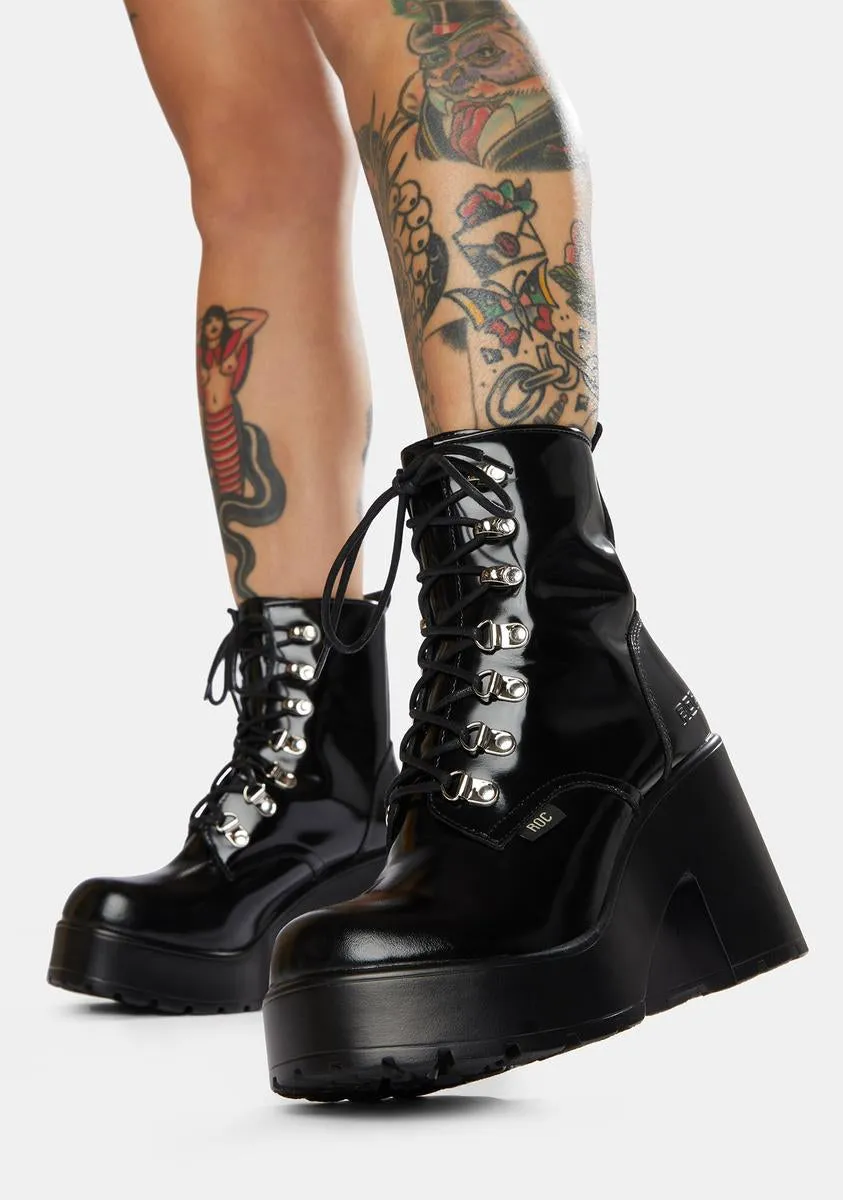 Mission Patent Leather Combat Boots