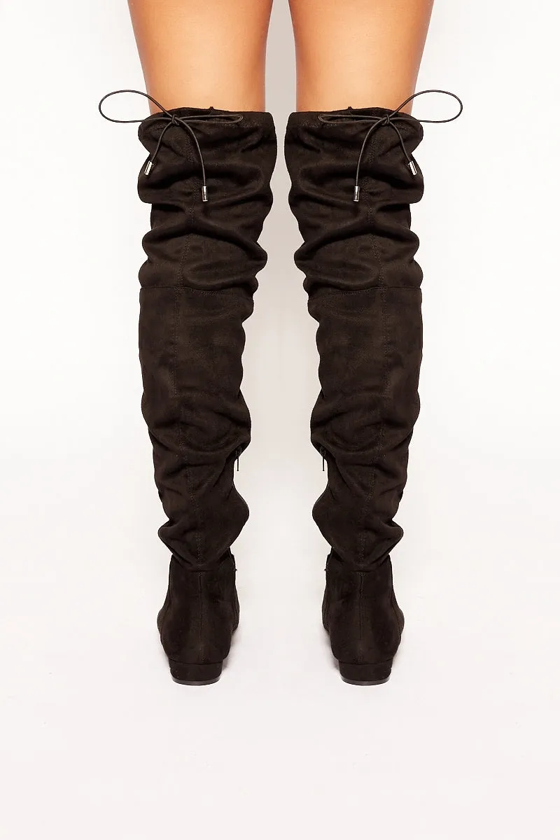 Montie - Black Faux Suede Over The Knee Boots
