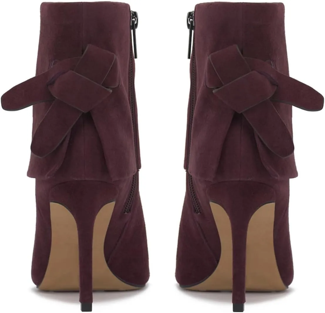 MOOMMO Women Sexy High Heels Booties Open Peep Toe Bow-Knot Suede Stiletto Ankle Boots Pointed Toe 4" Heels Zipper Trouser Leg Covered Dress Fall Booties Fashion Wedding Office Retro 4-11 M US