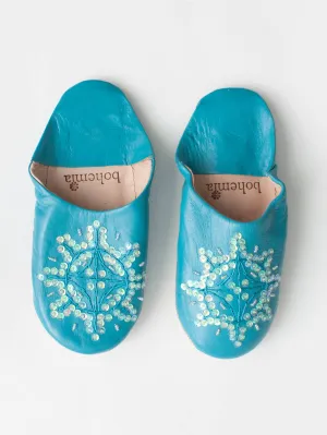 Moroccan Babouche Sequin Slippers, Aqua