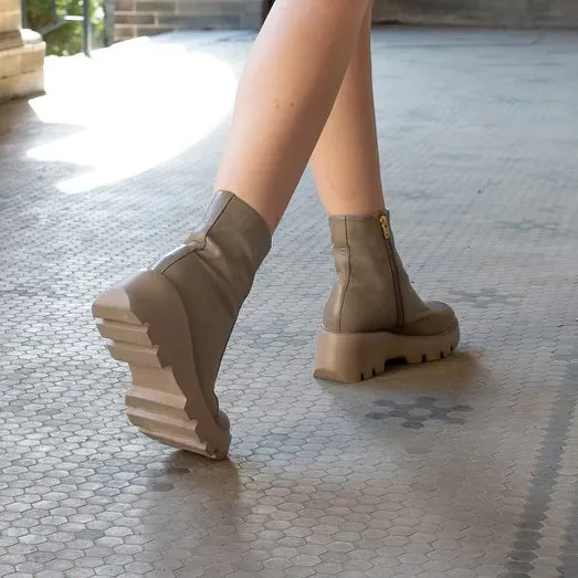 NAKED FEET - XENUS in GREIGE Platform Ankle Boots
