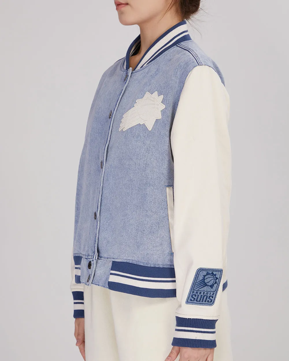 NBA PHOENIX SUNS VARSITY BLUES WOMEN'S DENIM VARSITY WOMEN'S JACKET (DENIM/LINEN)