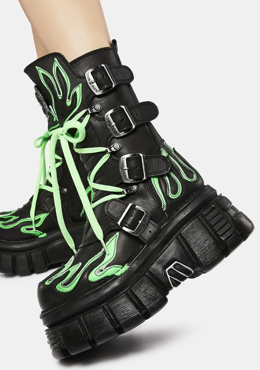 Neon Green M-Tank015-C4 Combat Boots