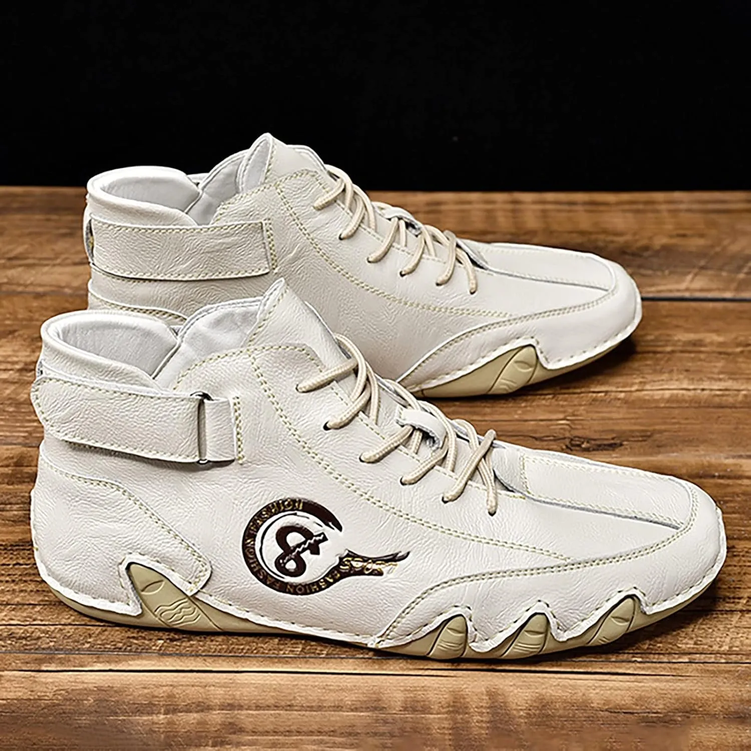 New Men's Soild Color Casual High Top Leather Shoes British Fashion Lace Up Sneakers Mens Club Fashion Sneaker