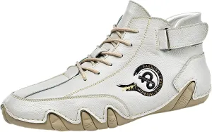 New Men's Soild Color Casual High Top Leather Shoes British Fashion Lace Up Sneakers Mens Club Fashion Sneaker