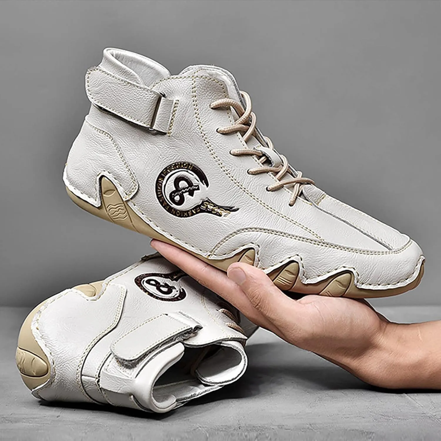 New Men's Soild Color Casual High Top Leather Shoes British Fashion Lace Up Sneakers Mens Club Fashion Sneaker