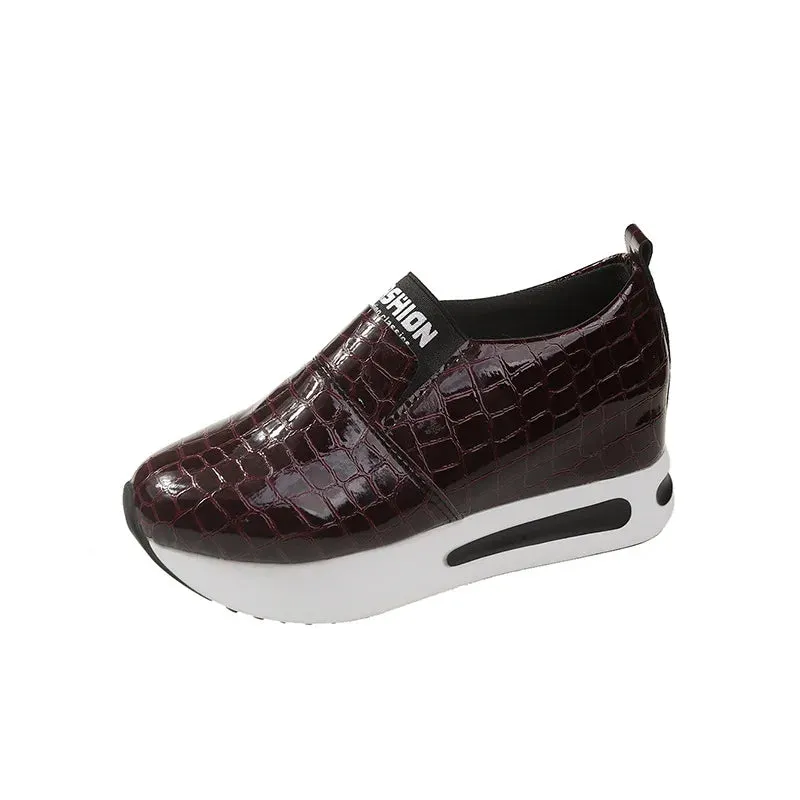 New Women's Silver Sneakers – Waterproof PU Leather Vulcanized Platform Shoes, Slip-On Loafers, Wedge Design