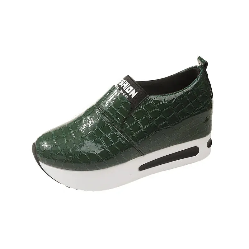 New Women's Silver Sneakers – Waterproof PU Leather Vulcanized Platform Shoes, Slip-On Loafers, Wedge Design