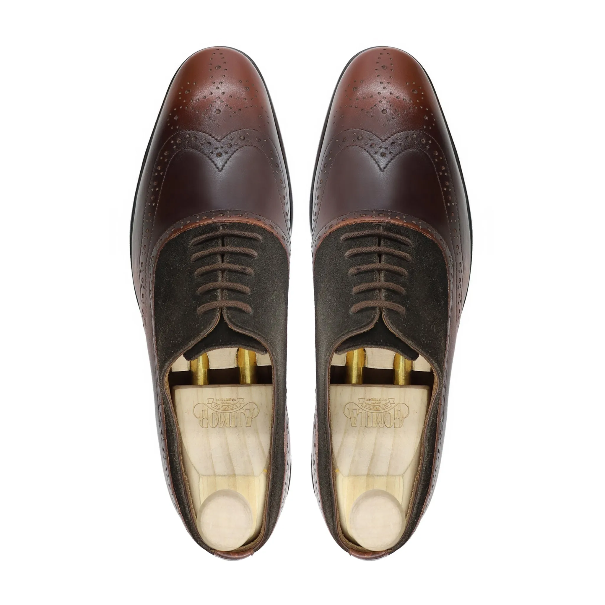 Norman - Men's Burnished Brown Calf Leather and Dark Brown Kid Suede Oxford Shoe