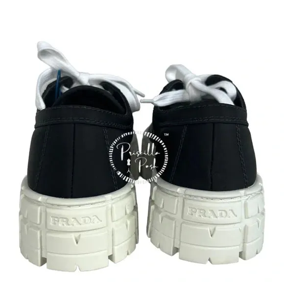 NWB Prada Double Wheel low-top sneakers 38.5 Black White Platform Sole Logo