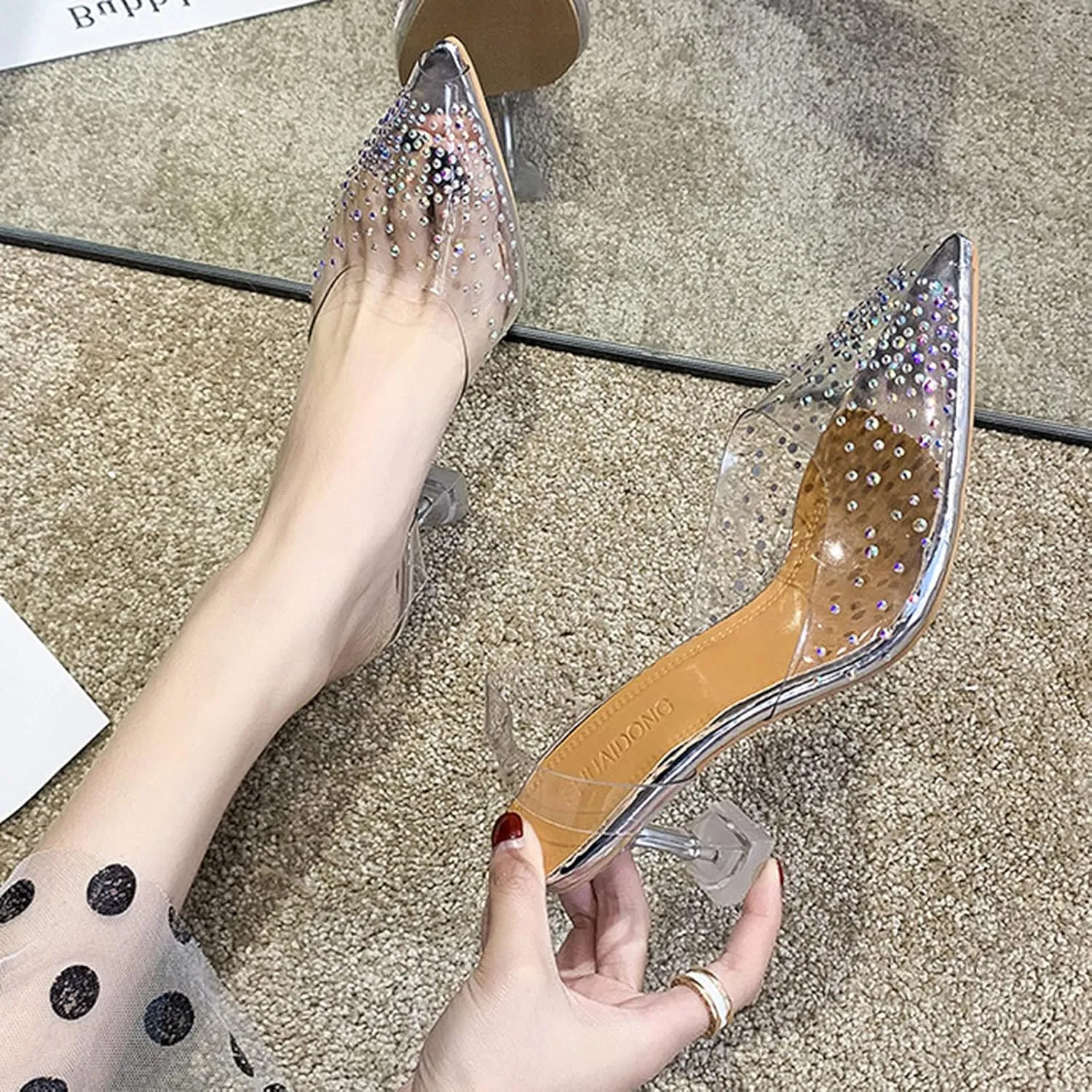 oiangi Summer Women Clear Heels Sandals Fashion Crystal Transparent Peep Toe Stiletto High Heels Shoes Ladies Casual Shoes