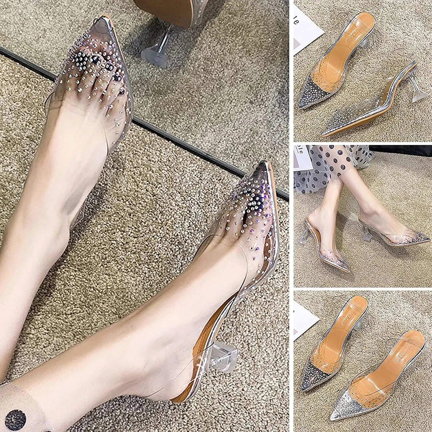 oiangi Summer Women Clear Heels Sandals Fashion Crystal Transparent Peep Toe Stiletto High Heels Shoes Ladies Casual Shoes