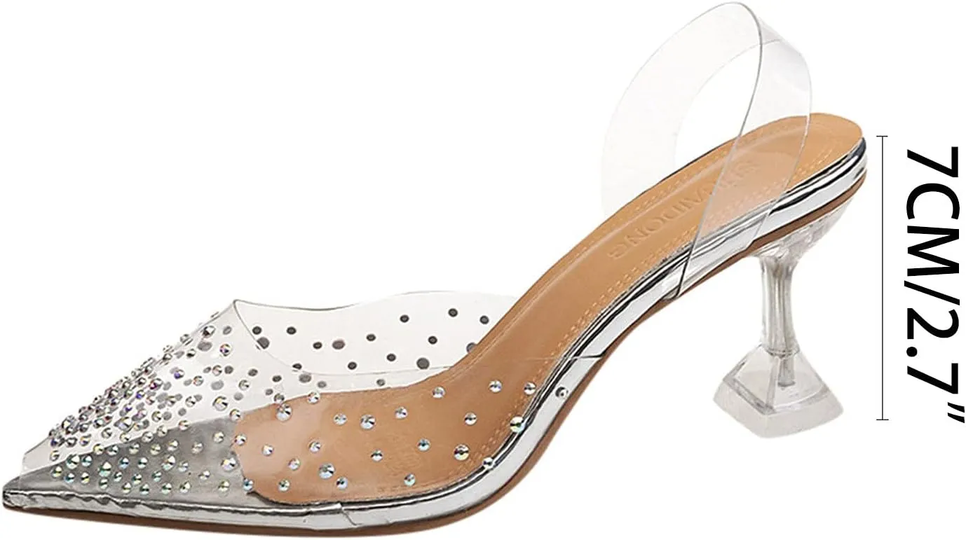 oiangi Summer Women Clear Heels Sandals Fashion Crystal Transparent Peep Toe Stiletto High Heels Shoes Ladies Casual Shoes