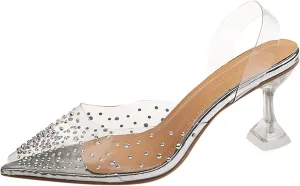 oiangi Summer Women Clear Heels Sandals Fashion Crystal Transparent Peep Toe Stiletto High Heels Shoes Ladies Casual Shoes