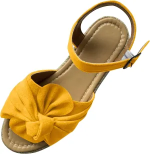 oiangi Womens Bow Espadrille Platform Sandals Summer Ankle Straps Buckle Open Toe Casual Shoes Solid Comfortable Wedge Ladies Outdoor Sandalias