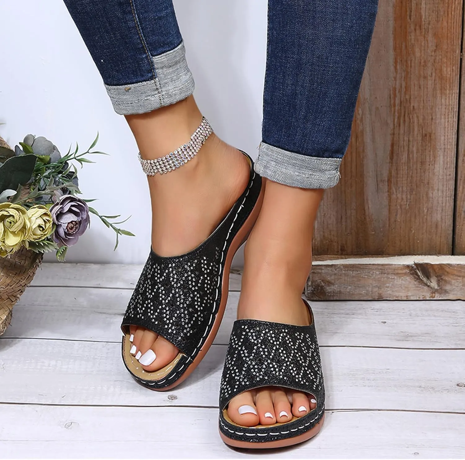 Orthopedic Flip Flops for Women Adjustable Arch Support Sandals Thick Cushion Yoga Mat Recovery Footwear Plantar Fasciitis Comfortable