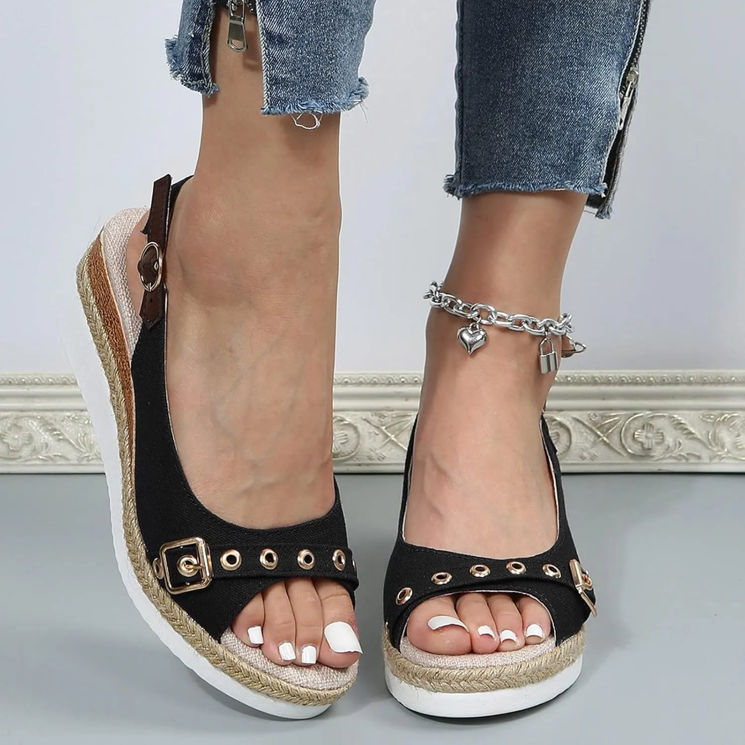 Orthopedic Sandals for Women Arch Support Walking Sandals Slip-on High Heels Open Toe Wedge Shoes Summer Beach Shoes