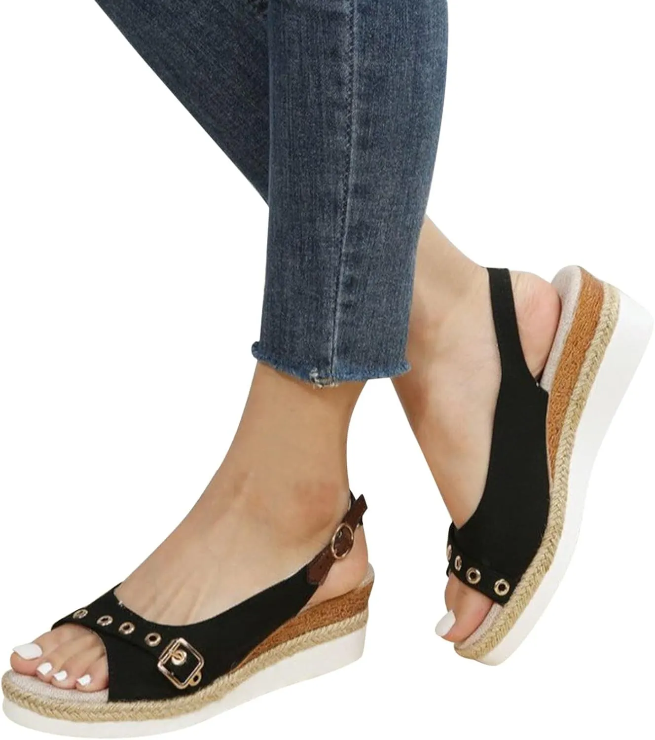 Orthopedic Sandals for Women Arch Support Walking Sandals Slip-on High Heels Open Toe Wedge Shoes Summer Beach Shoes
