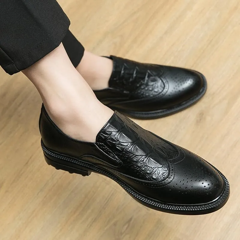 Oxford Dress Shoes for Men New Men's Dress Oxford Shoes - Crocodile Embossed Lace-up Business Loafers, Formal Leather Shoes for Men, Stylish & Comfortable Office Dress Shoes