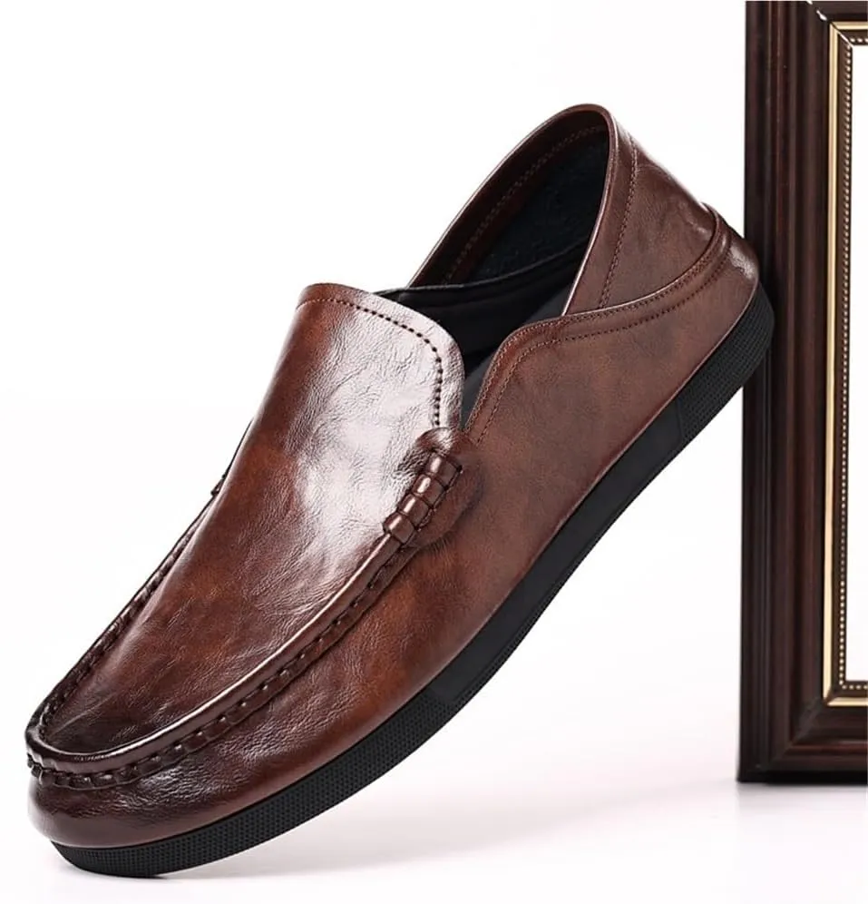 Party Loafers for Men Pu Leather Driving Loafers Solid Color Slip Resistant Low Top Rubber Sole Non Slip Wedding Slip On