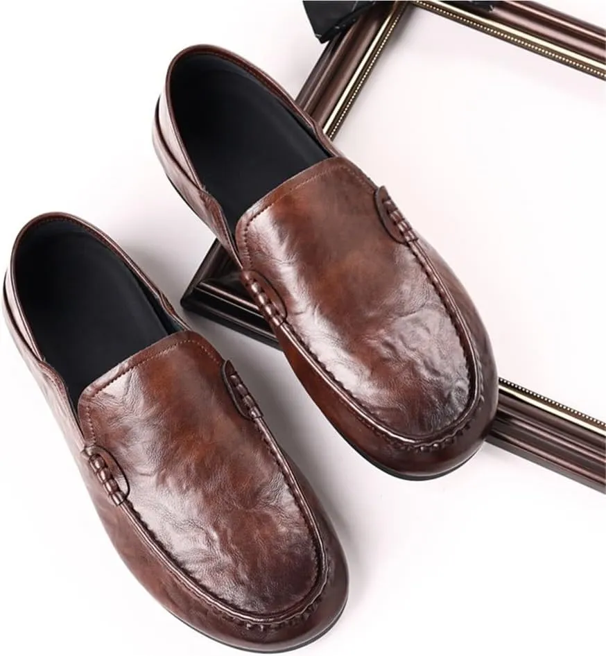 Party Loafers for Men Pu Leather Driving Loafers Solid Color Slip Resistant Low Top Rubber Sole Non Slip Wedding Slip On