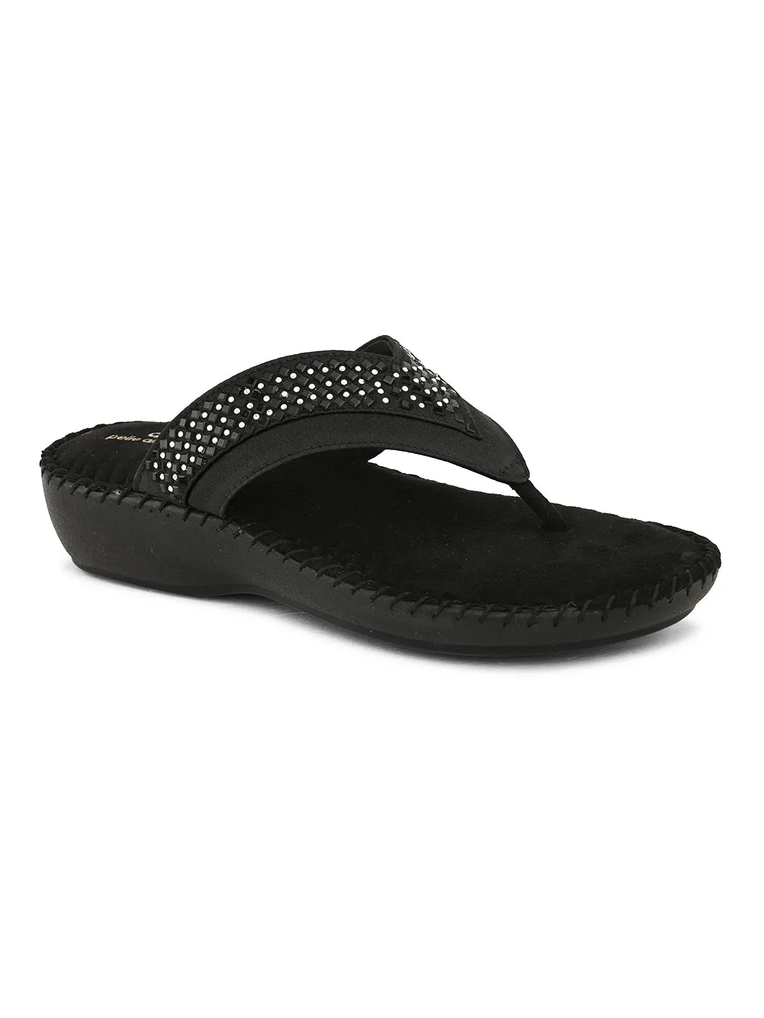 Pelle Albero Women's Black Satin upper Slip-On Flat Slipper