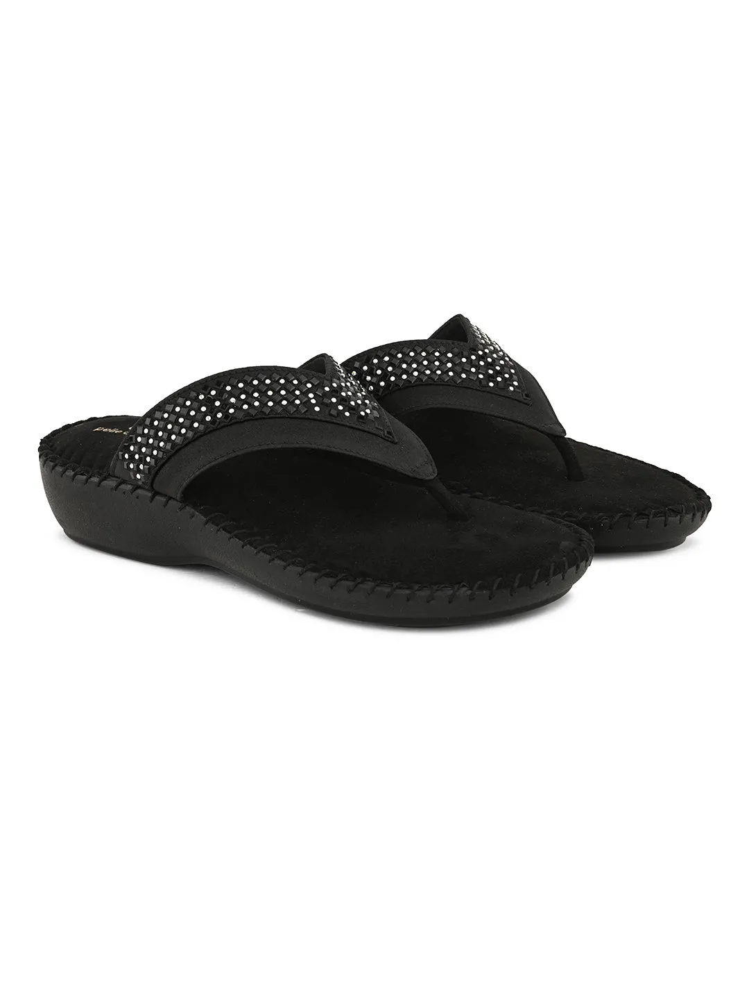 Pelle Albero Women's Black Satin upper Slip-On Flat Slipper