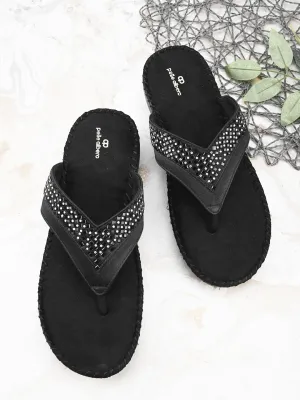 Pelle Albero Women's Black Satin upper Slip-On Flat Slipper