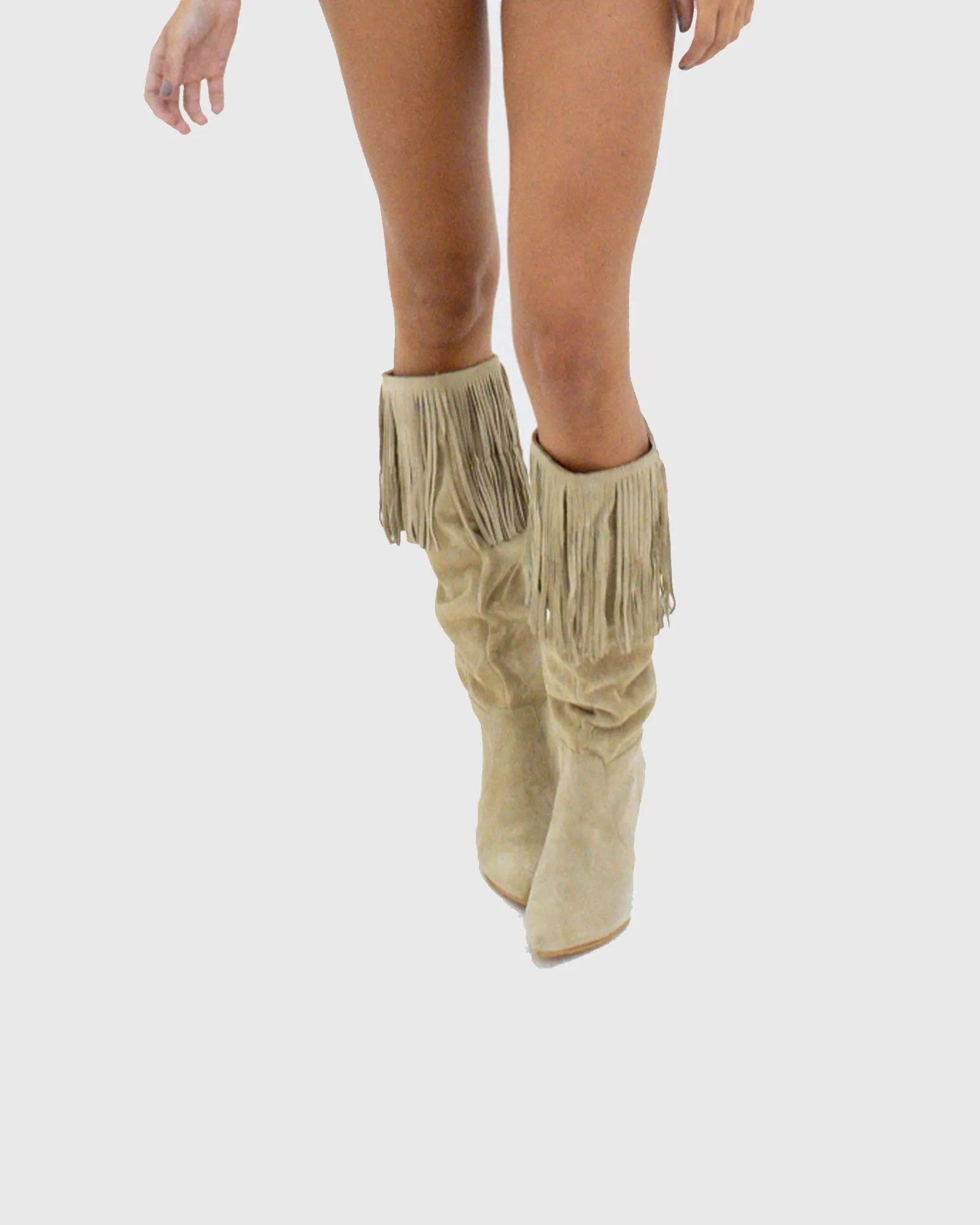 Placida Fringe Suede Knee High Boots