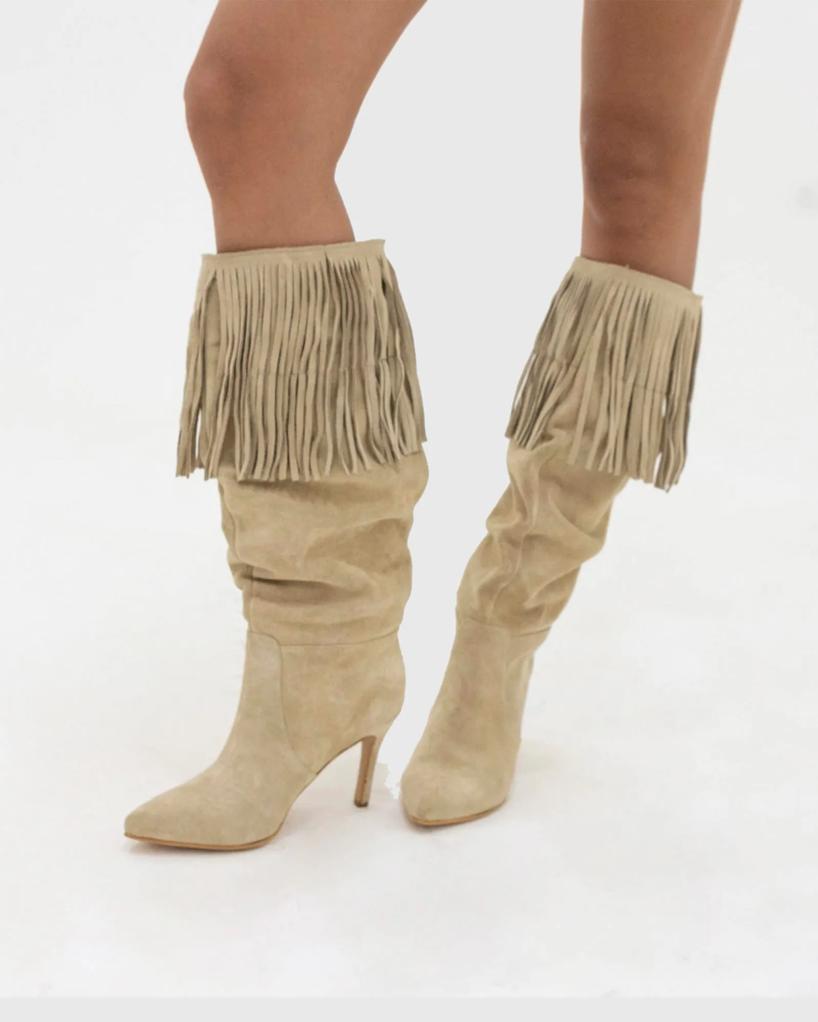 Placida Fringe Suede Knee High Boots