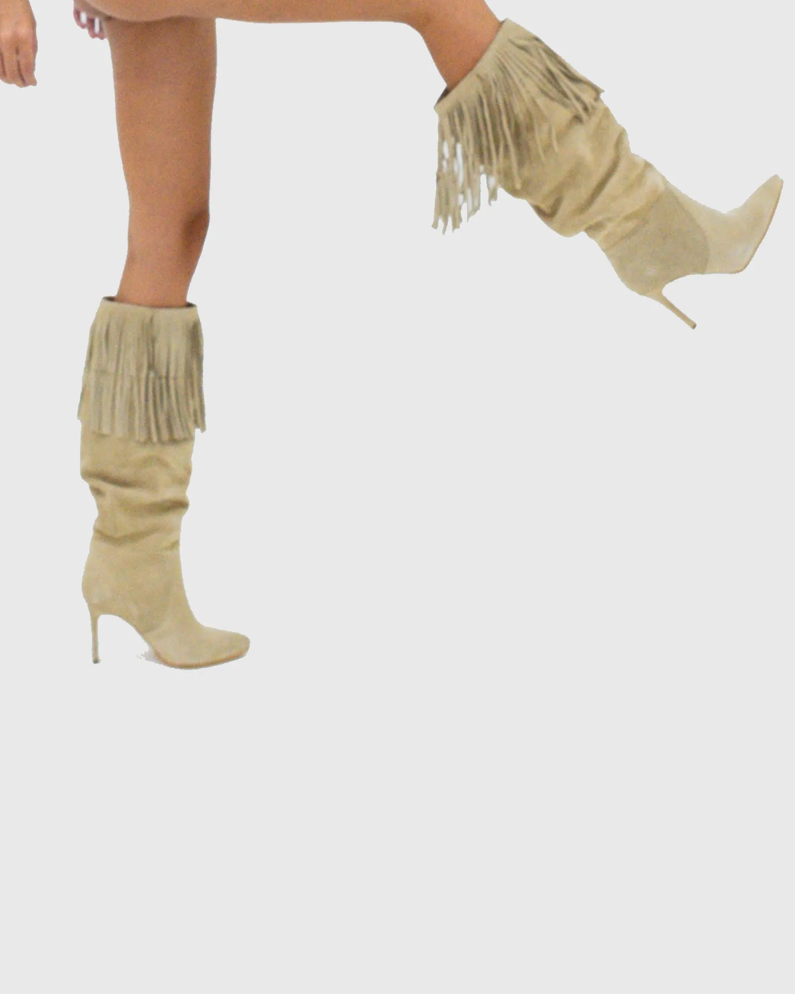 Placida Fringe Suede Knee High Boots