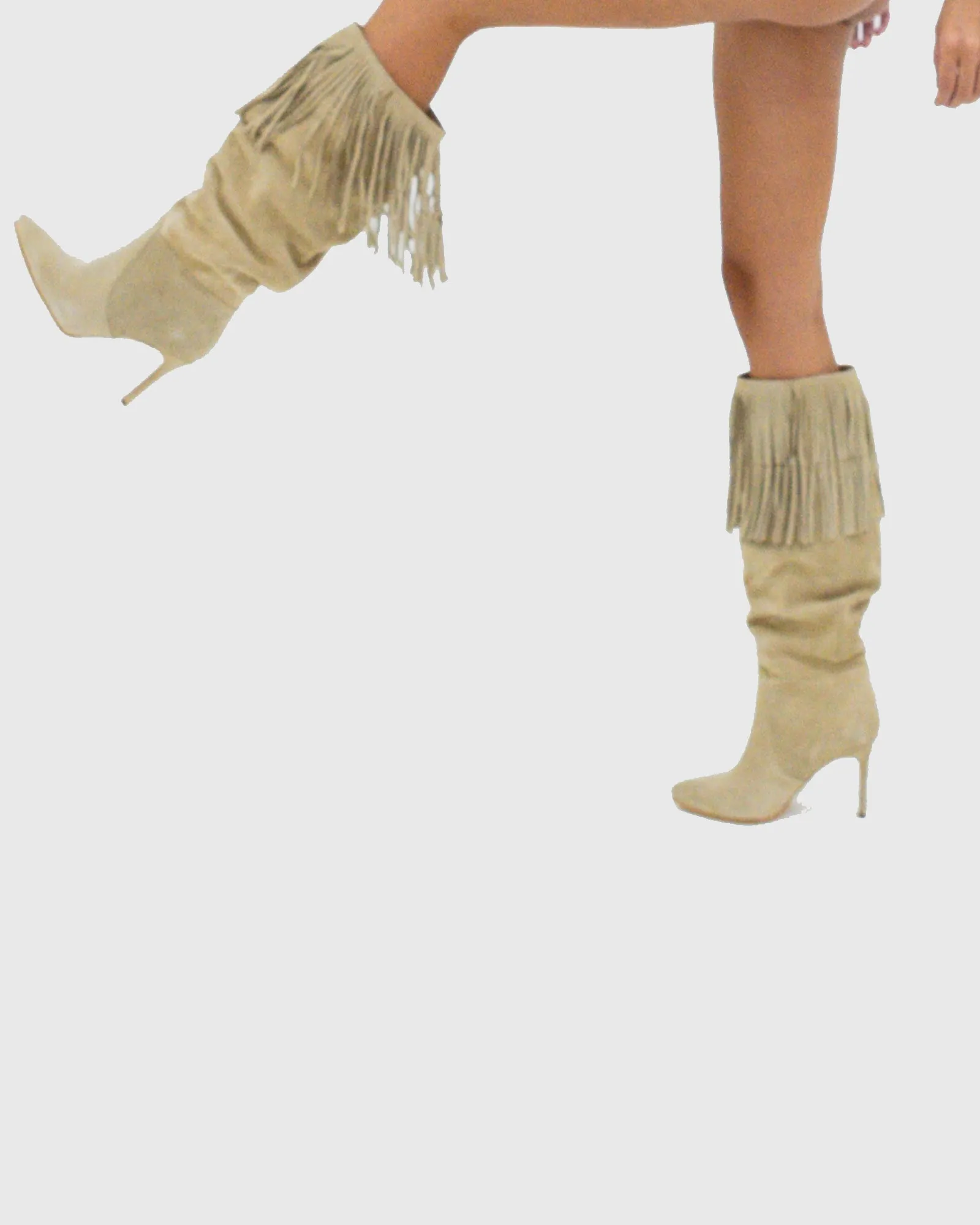 Placida Fringe Suede Knee High Boots