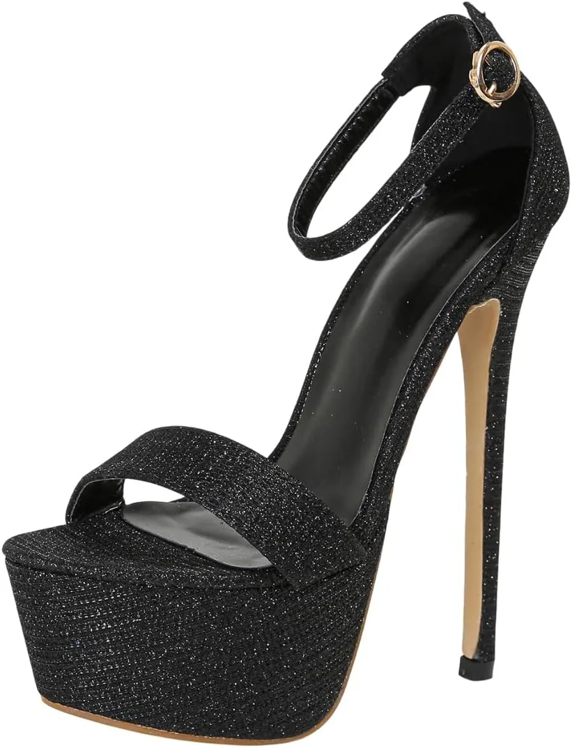Platform Heels for Women Stiletto High Heel Sandals Sexy Ankle Strap Open Toe Party Bridal Evening Dress Shoes