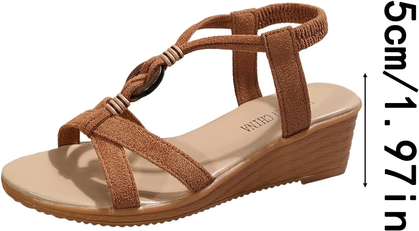 Platform High Heels Vacation Shoes Women's Sandals Fashionable Round Toed Wedge Heels Breathable Casual Beach Sandals