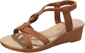 Platform High Heels Vacation Shoes Women's Sandals Fashionable Round Toed Wedge Heels Breathable Casual Beach Sandals