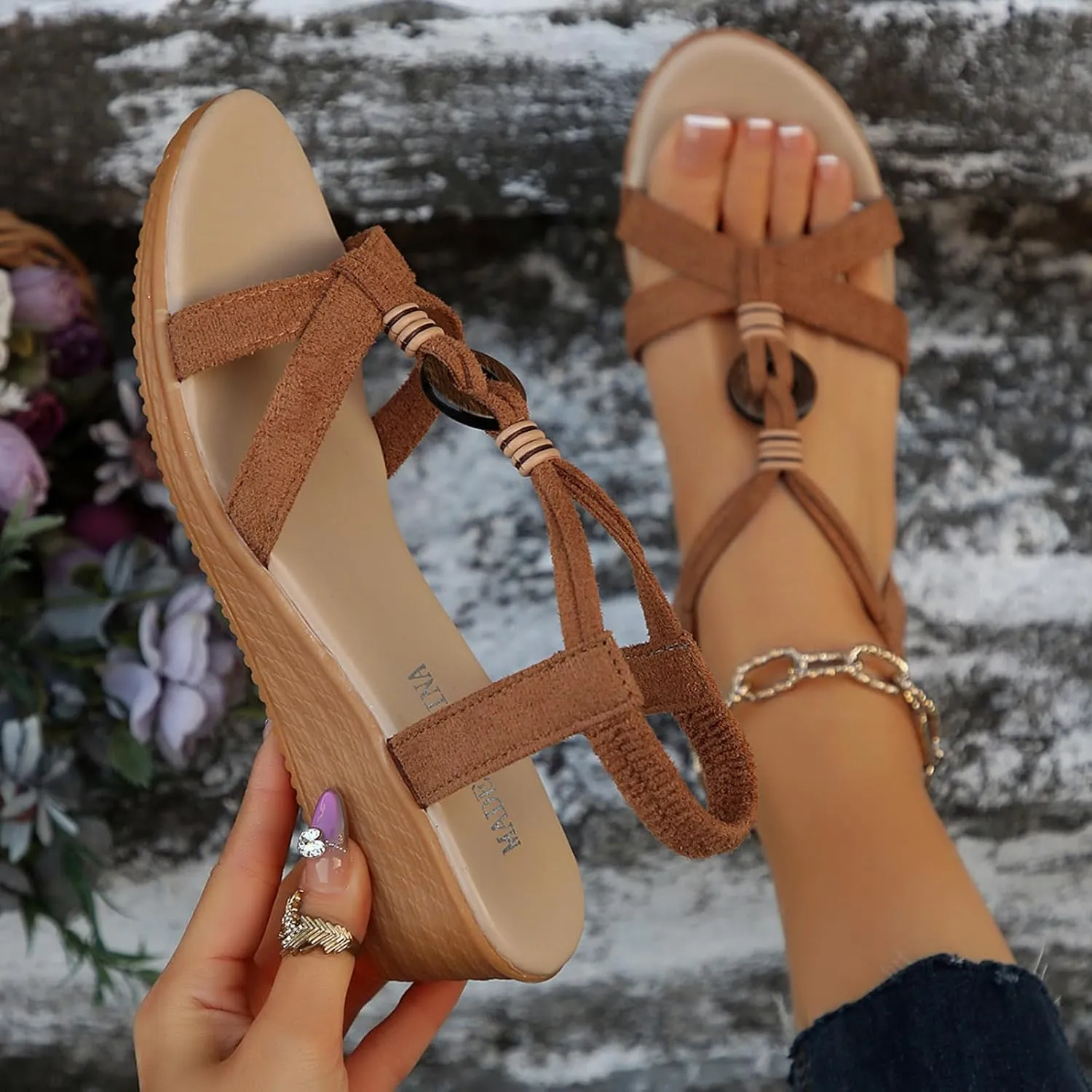 Platform High Heels Vacation Shoes Women's Sandals Fashionable Round Toed Wedge Heels Breathable Casual Beach Sandals