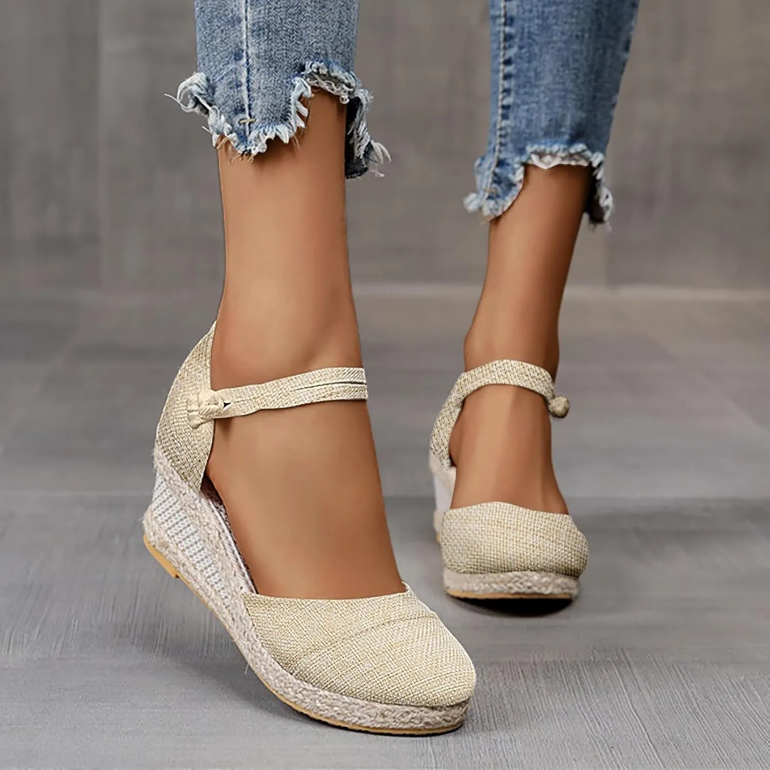 Platform Wedges Sandals for Women,Summer Closed Toe Sandals Women Comfortable Ankle Strap Espadrilles Wedge Sandals Fashion Platform Sandals Women Casual Slip on Sandals Beach Sandals Dress Shoes
