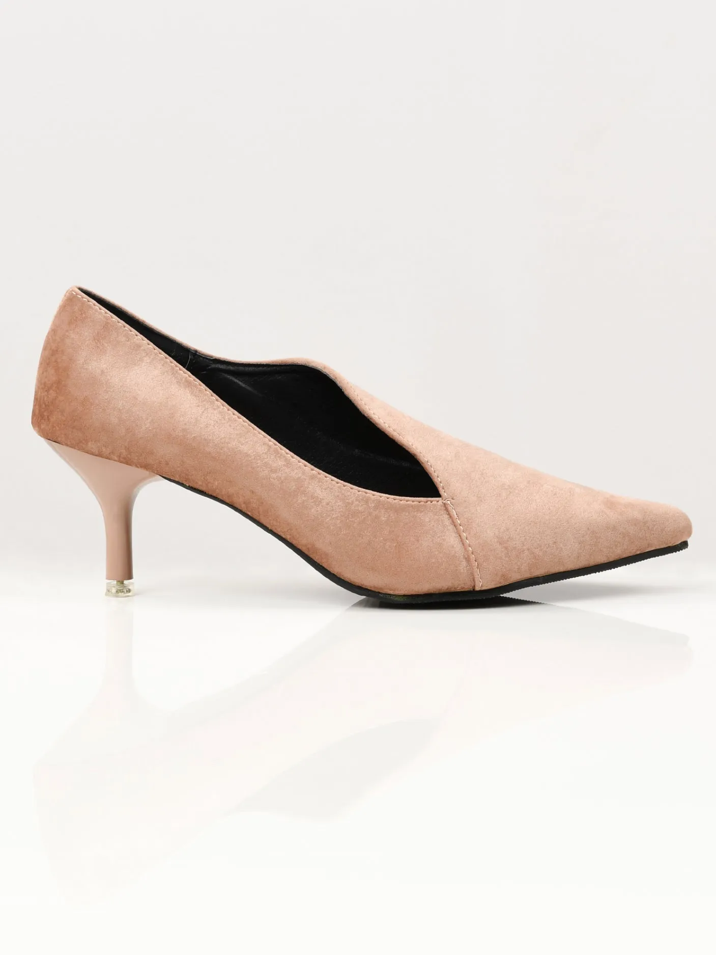 Pointed Velvet Heels - Light Brown